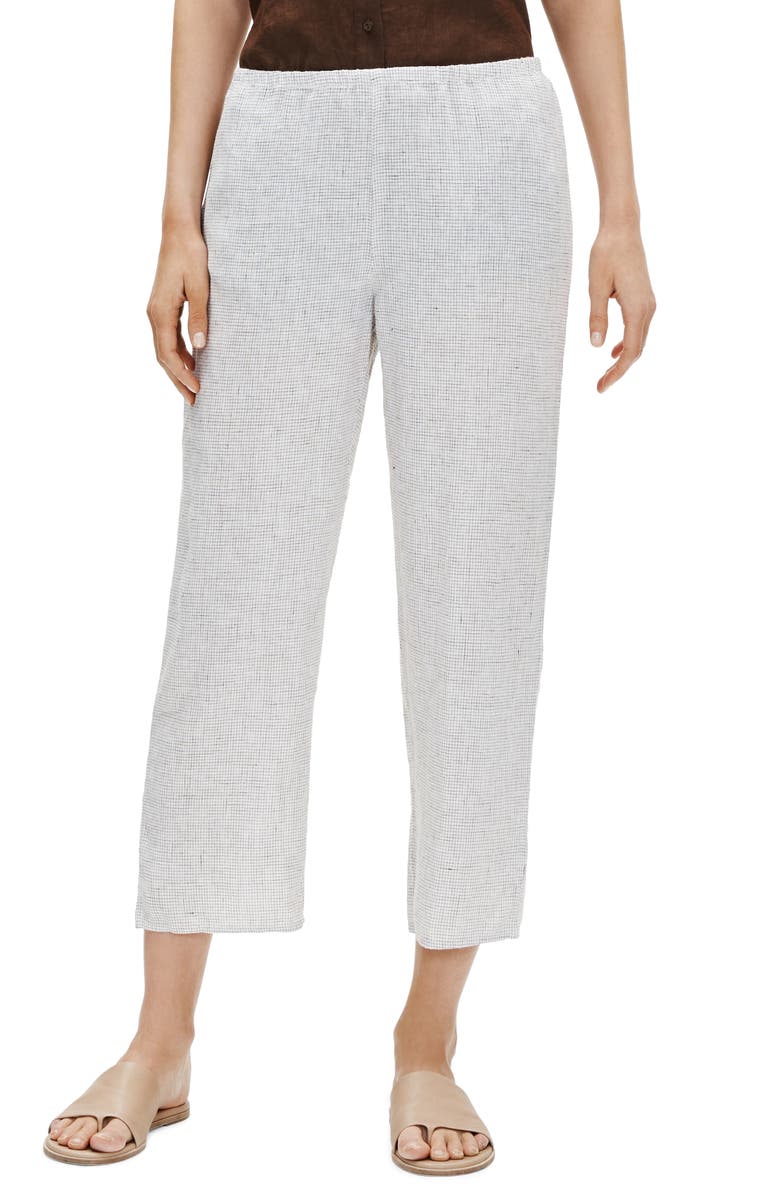 Eileen Fisher Check Organic Linen Crop Straight Leg Pants, Main, color, 
