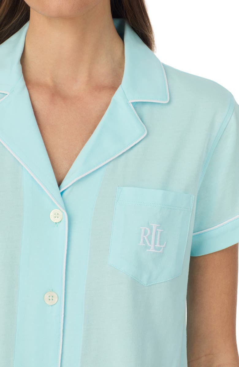 Lauren Ralph Lauren Short Sleeve Cotton Blend Pajamas, Alternate, color, Turquise