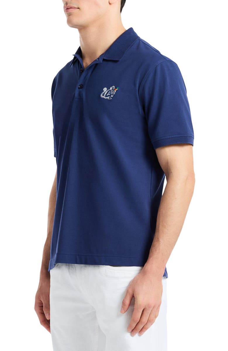Robert Graham Monkey Business Embroidered Cotton Piqué Polo, Alternate, color, Navy