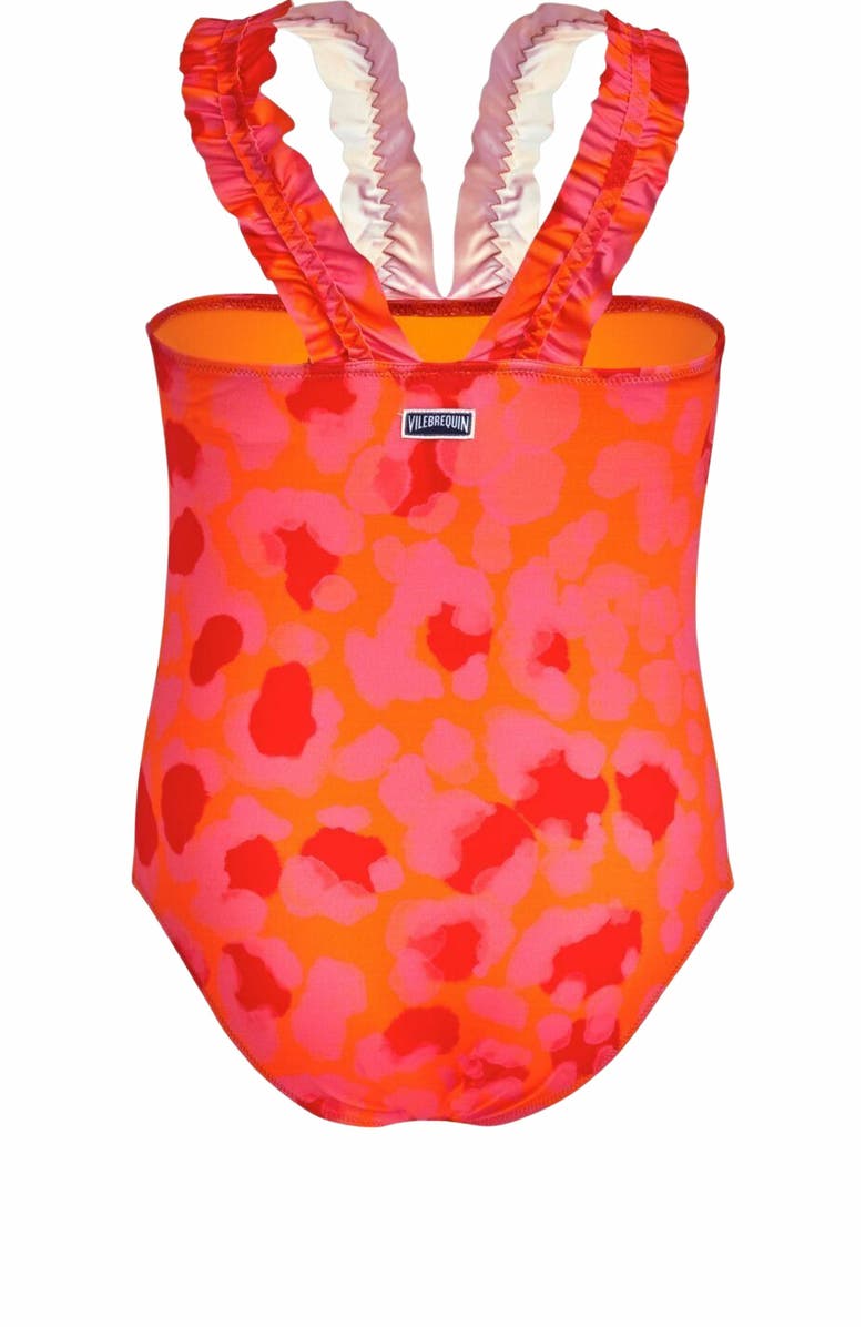 Vilebrequin Kids' New Leopard Ruffle One-Piece Swimsuit, Alternate, color, Abricot