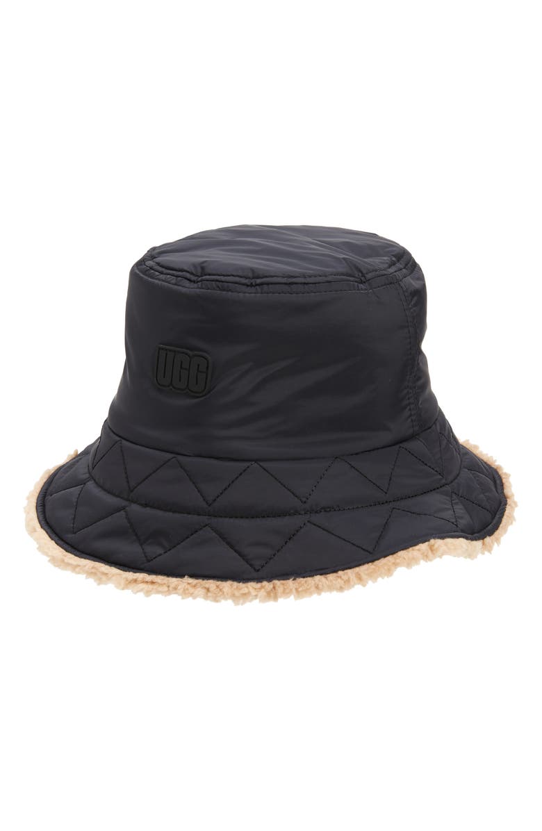 UGG<sup>®</sup> Recycled Nylon & Faux Shearling Reversible Bucket Hat, Main, color, 
