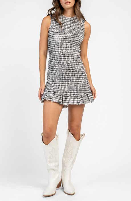 Ruched Smocked Plaid Minidress