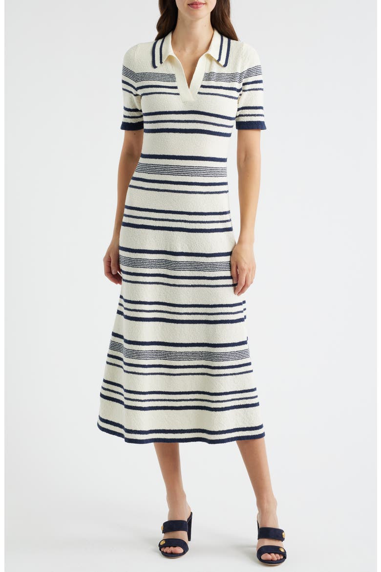 Stripe Midi Polo Sweater Dress, Main, color, NAVY