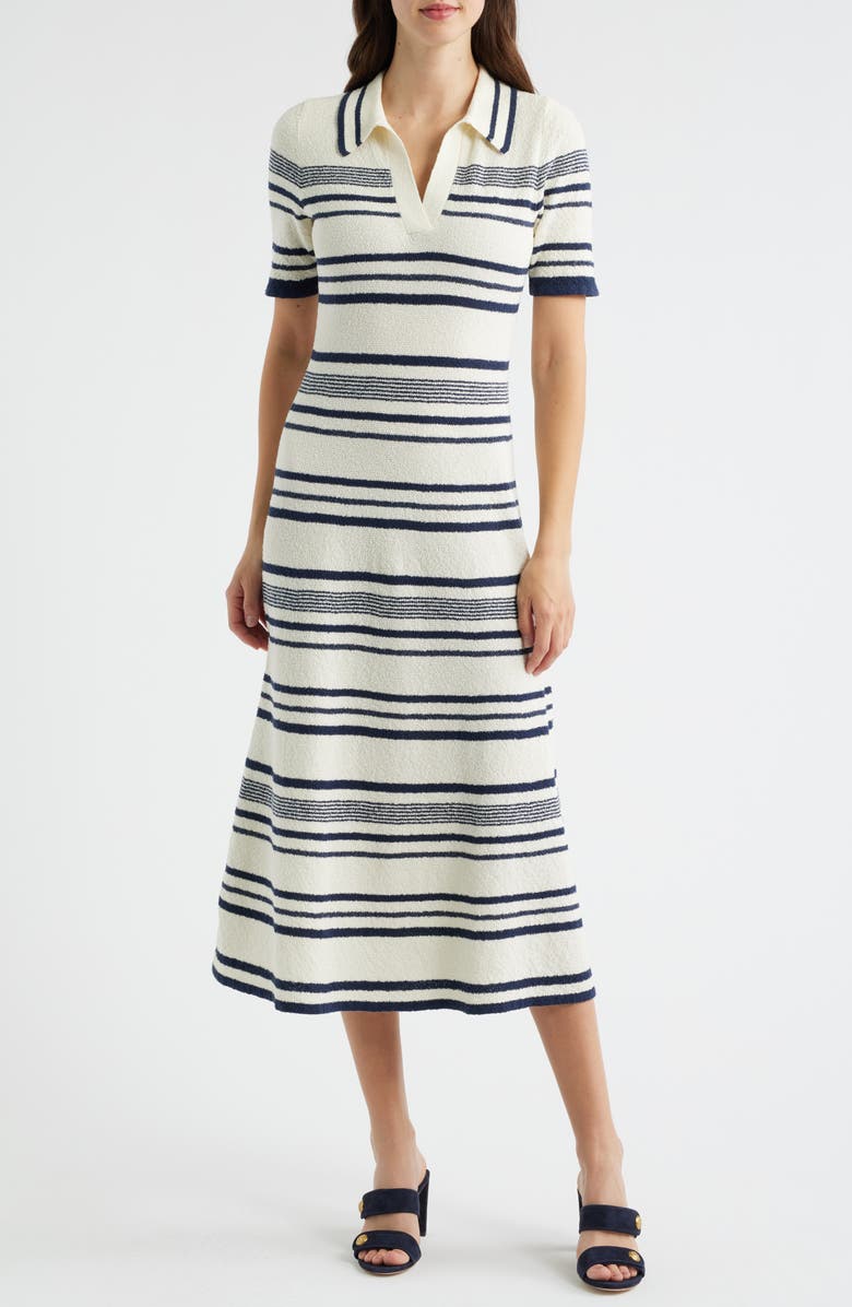 ZOE AND CLAIRE Stripe Midi Polo Sweater Dress, Main, color, 