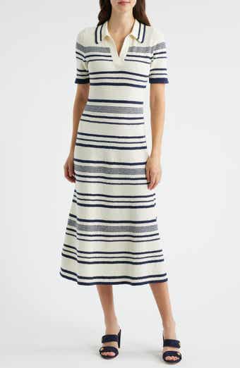 ZOE AND CLAIRE Stripe Midi Polo Sweater Dress