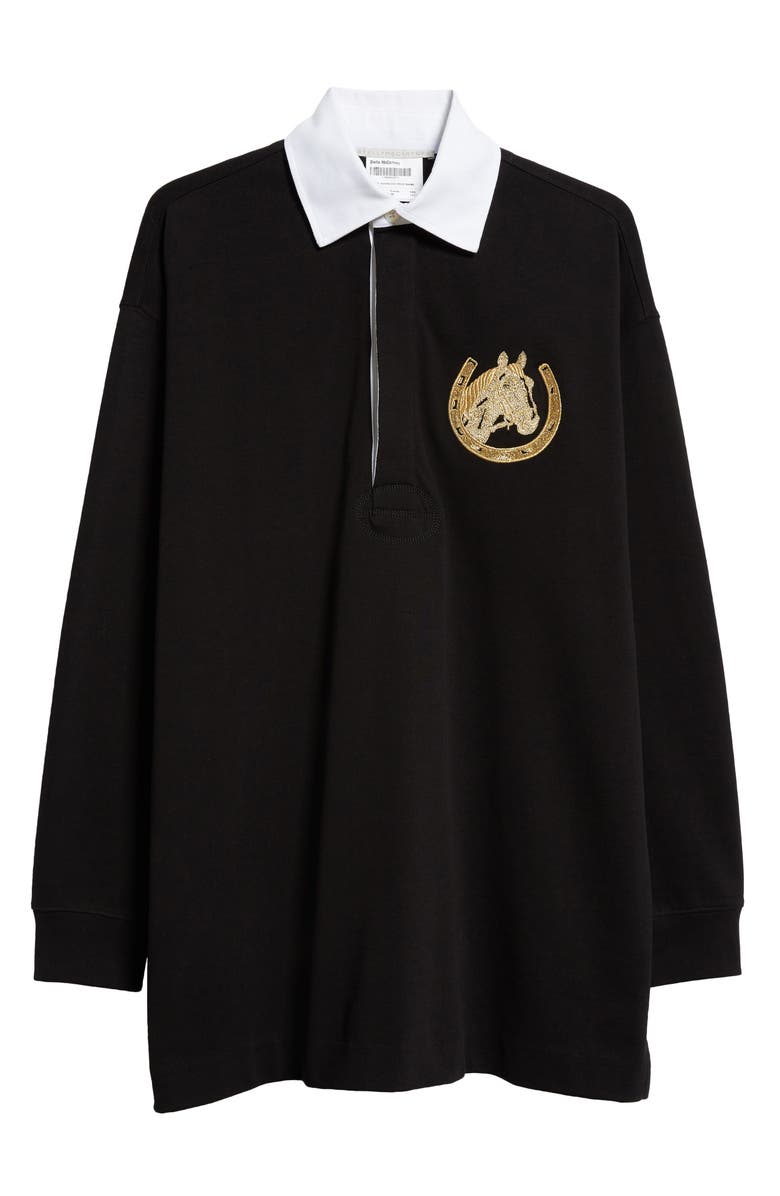 Stella McCartney Oversize Metallic Embroidered Detail Cotton Rugby Shirt, Alternate, color,