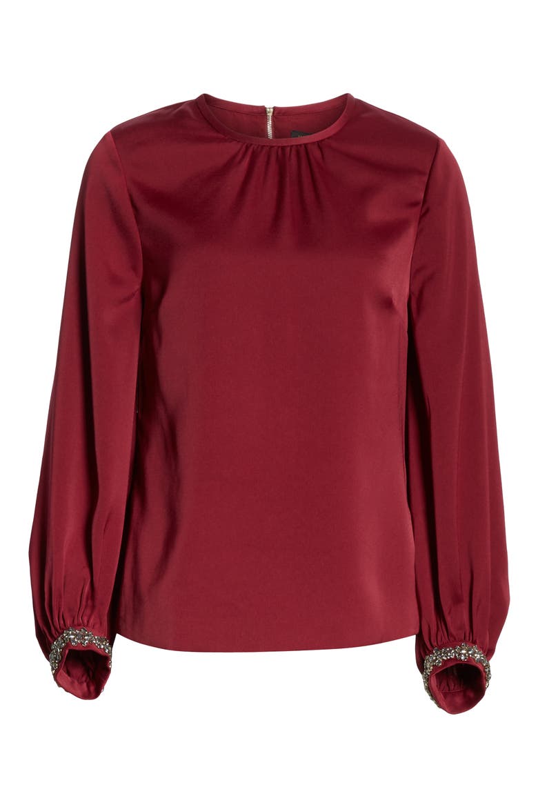 Juudy Embellished Sleeve Blouse, Alternate, color, MAROON