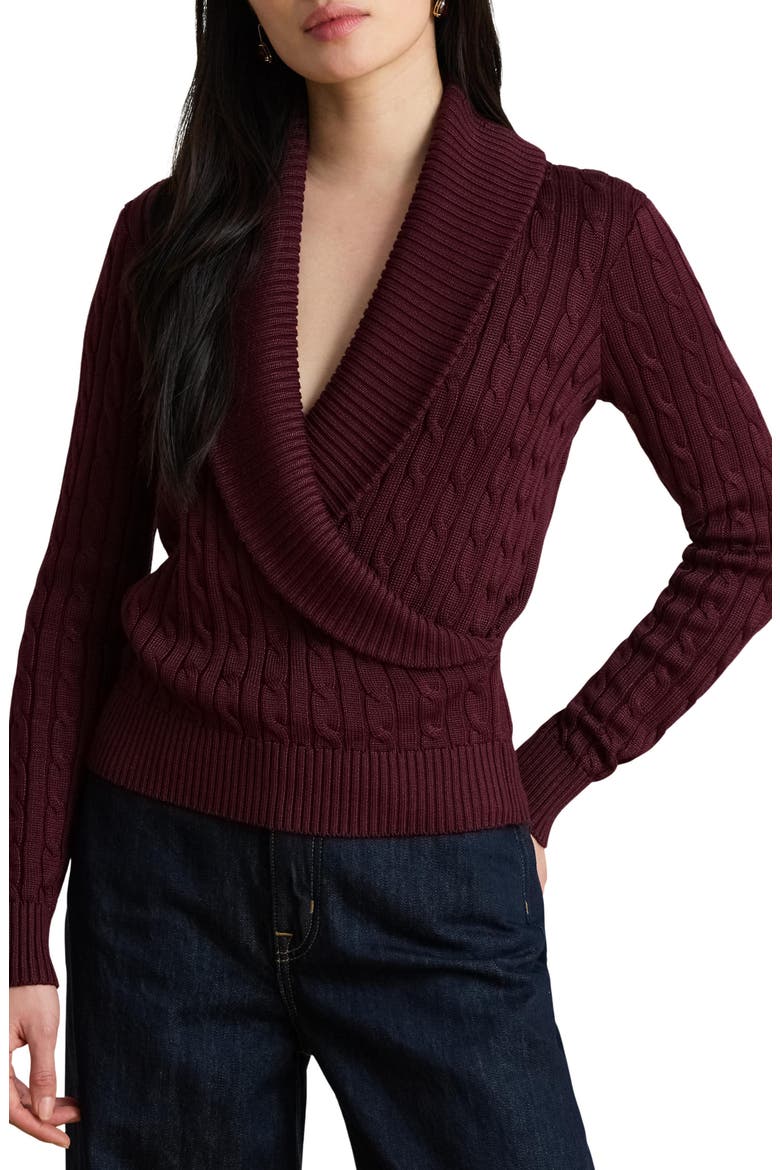 Shawl Collar Cable Knit Sweater, Main, color, RED