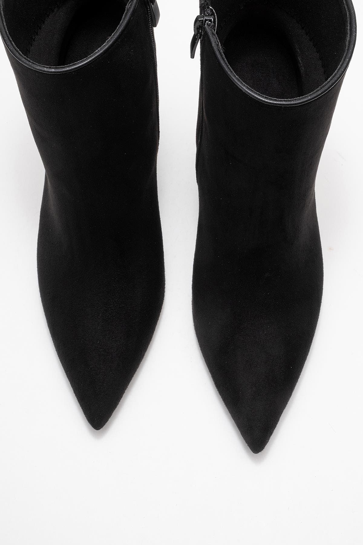Prologue Shoes Crista Pointed Toe Bootie, Alternate, color, Black Suede Faux Leather