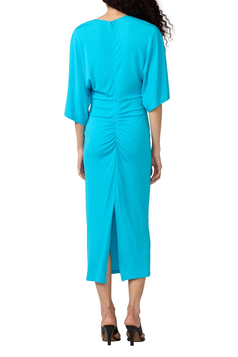 diane von furstenberg ruched dress Diane von Furstenberg Ruched Sheath Dress Blue Sleeveless Knee Length 4