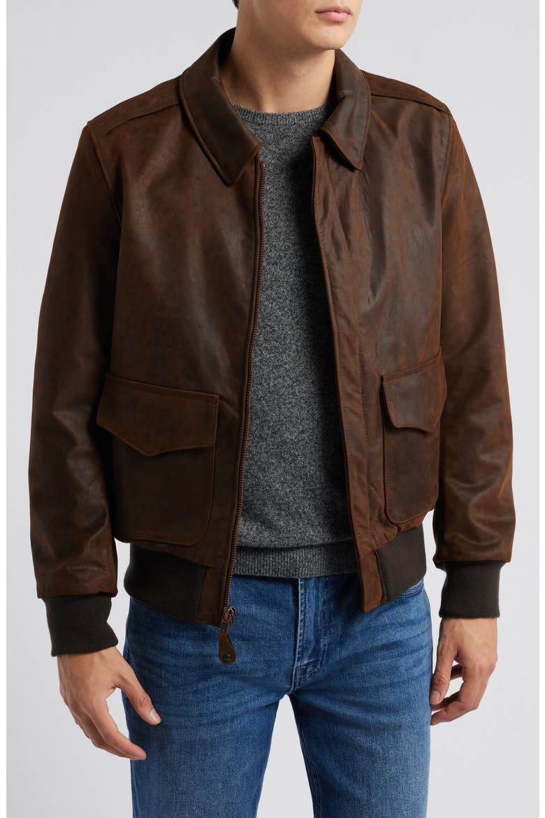 Lightweight Leather Flight Jacket, Main, color, BROWN