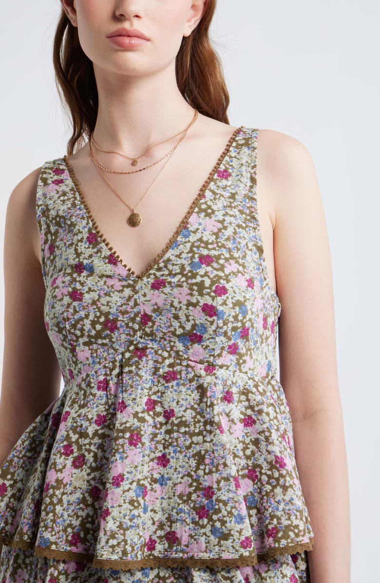 Treasure & Bond Floral Tiered Minidress, Alternate, color, Olive Este Ditsy