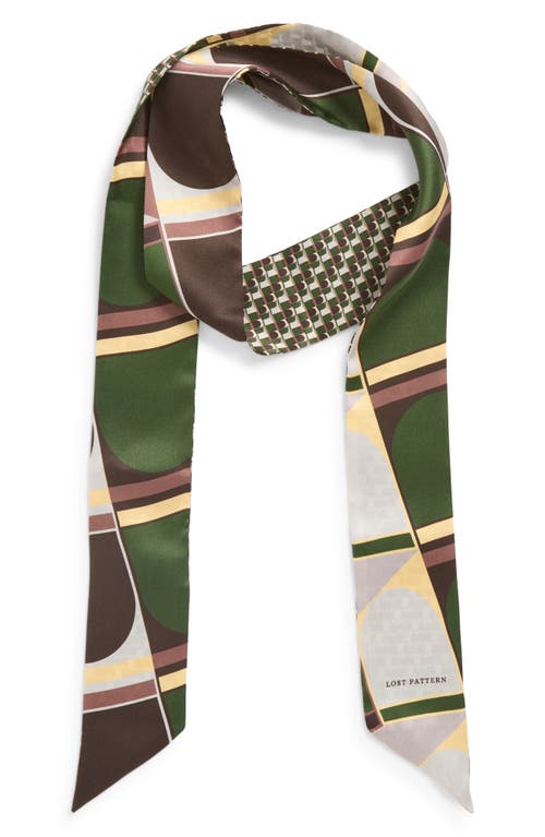 Lost Pattern Modular Skinny Silk Scarf In Green