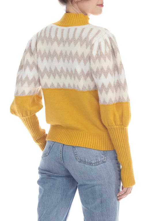 Rain And Rose Metallic Chevron Stripe Sweater In Yellow