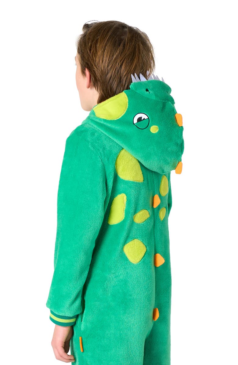 OppoSuits Kids' Dinosaur One Piece Hooded Jumpsuit, Alternate, color, Green