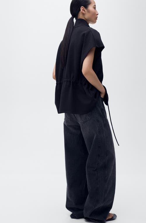 Mango Short Sleeve Adjustable Waist Jacket In Black