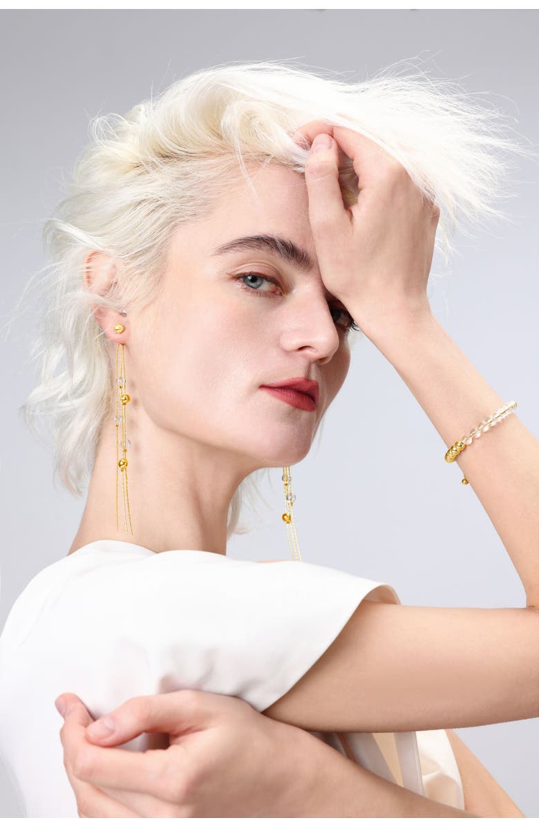 Classicharms FrostLily Mini Clear Crystal and Bead Drop Earrings, Alternate, color, Gold