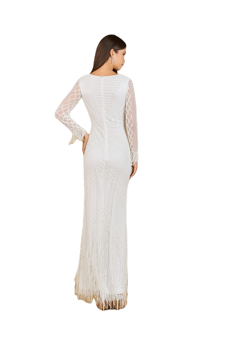 LARA New York Long Sleeve Fringe Bridal Gown, Alternate, color, Ivory