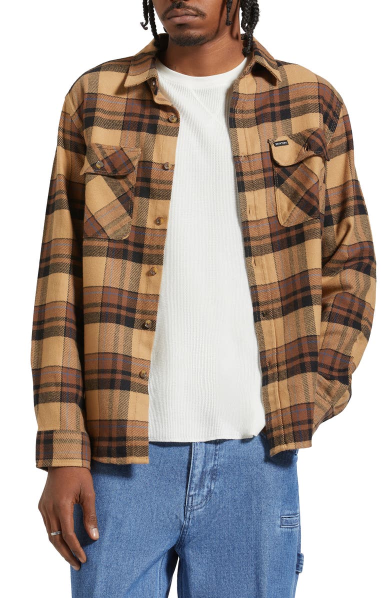 Brixton Bowery Oversize Plaid Flannel Button-Up Shirt, Main, color, 
