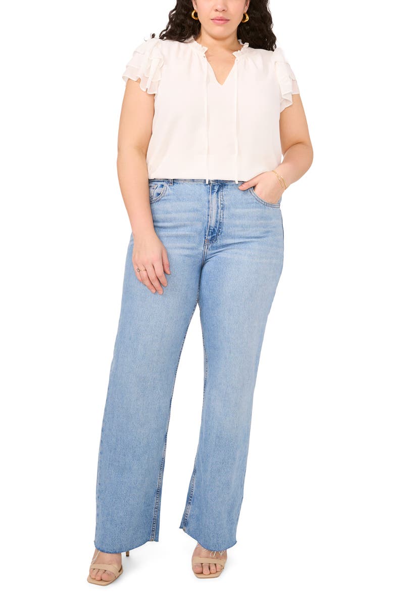 Tie Neck Flutter Sleeve Top, Alternate, color, NEW IVORY