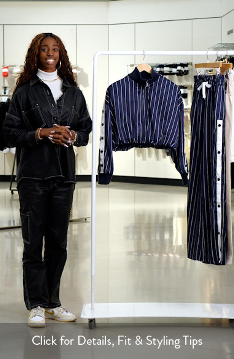 Beckham Pinstripe Crop Satin Jacket, sales video thumbnail