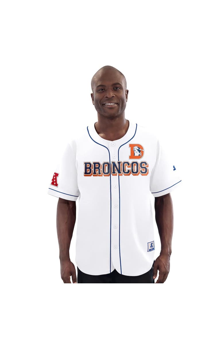 STARTER Men's Starter White Denver Broncos Relay Vintage Full-Button Baseball Jersey, Main, color, 