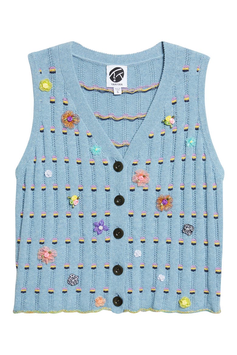 Dotty Embellished Cotton Rib Sweater Vest, Alternate, color, DUSTY BLUE