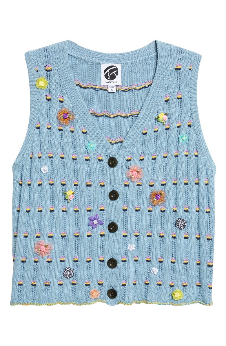 YanYan Dotty Embellished Cotton Rib Sweater Vest, Alternate, color, Dusty Blue