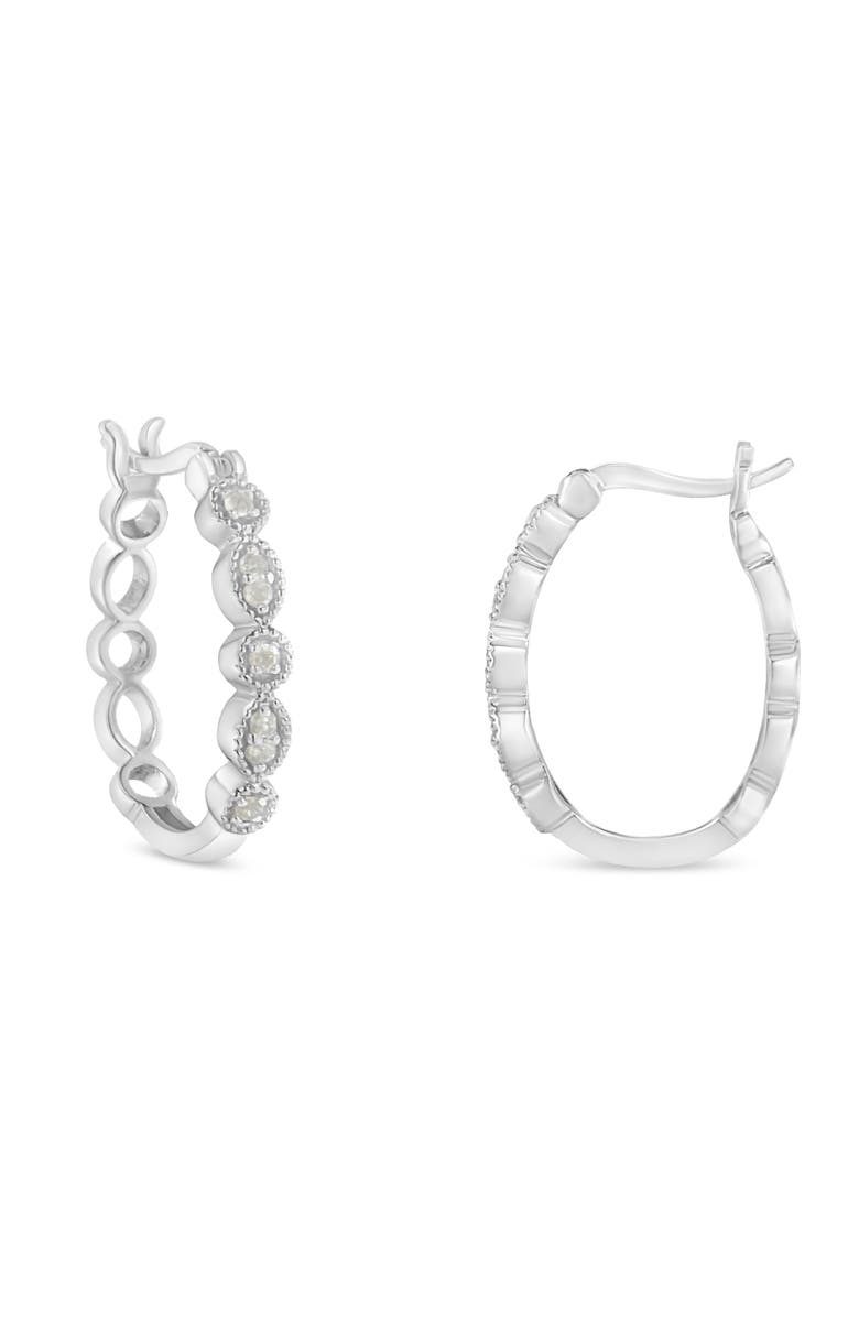 Haus of Brilliance Silver 1/6 Ct Diamond Milgrain Hoop Earring, Alternate, color, White