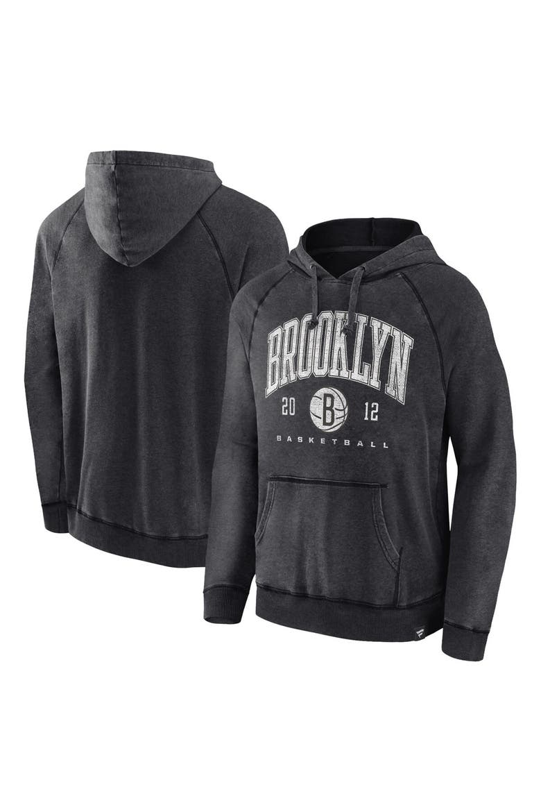 Men's Fanatics Branded Heather Charcoal Brooklyn Nets Foul Trouble Snow Wash Raglan Pullover Hoodie, Main, color, Heather Charcoal