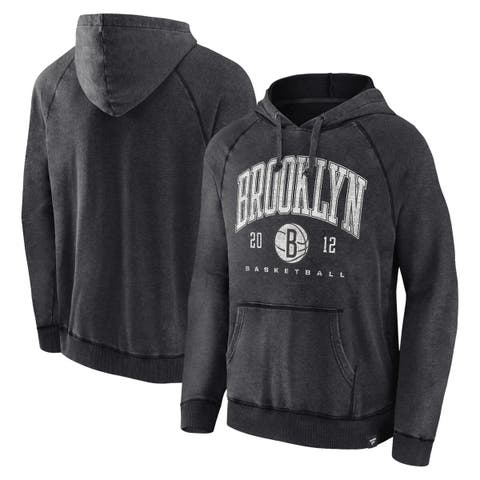 Men's Fanatics Branded Heather Charcoal Brooklyn Nets Foul Trouble Snow Wash Raglan Pullover Hoodie