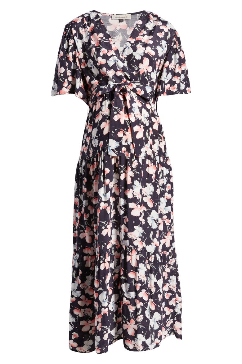 Floral Faux Wrap Maternity Maxi Dress, Alternate, color, NAVY