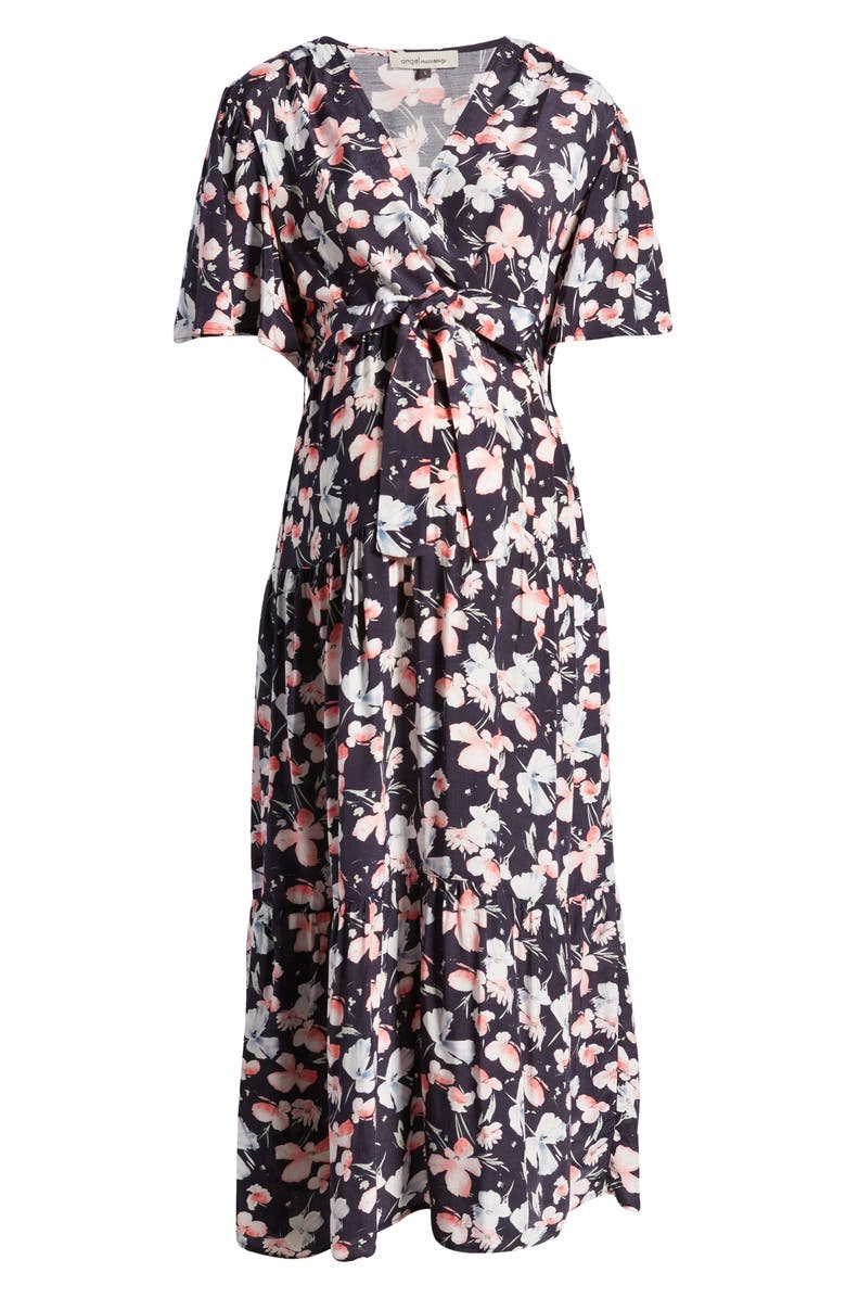 Angel Maternity Floral Faux Wrap Maternity Maxi Dress, Alternate, color, Navy
