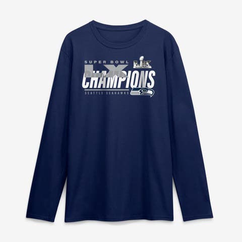 Men's Fanatics  College Navy Seattle Seahawks Super Bowl LX Champions Iconic Victory Long Sleeve T-Shirt