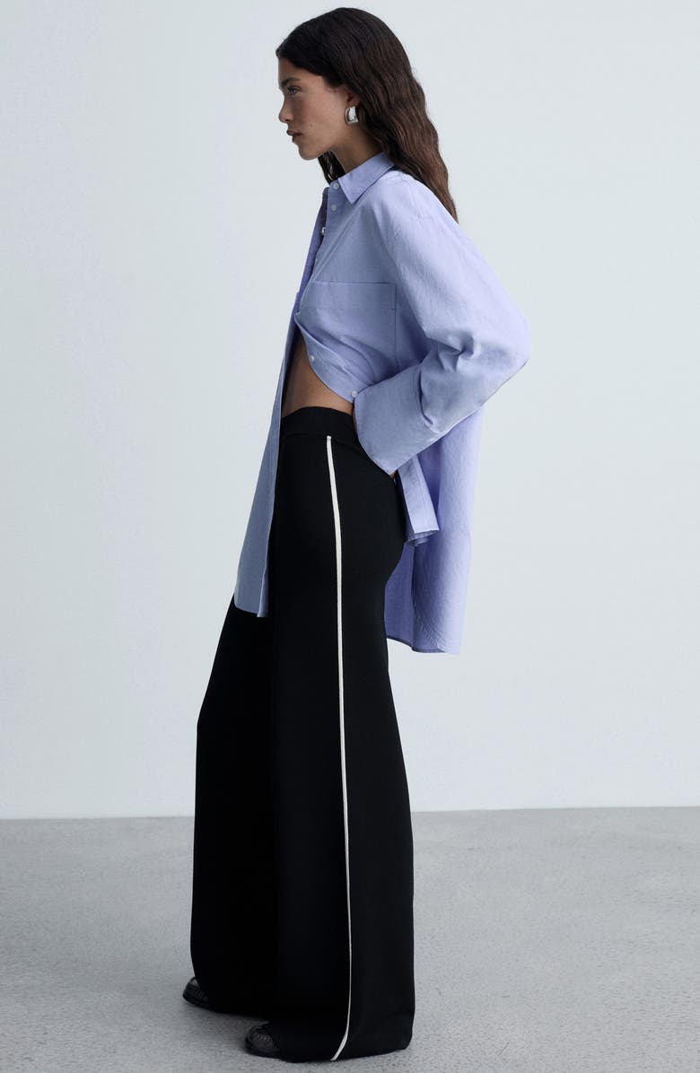 MANGO Contrast Stripe Straight Leg Pants, Alternate, color, Black