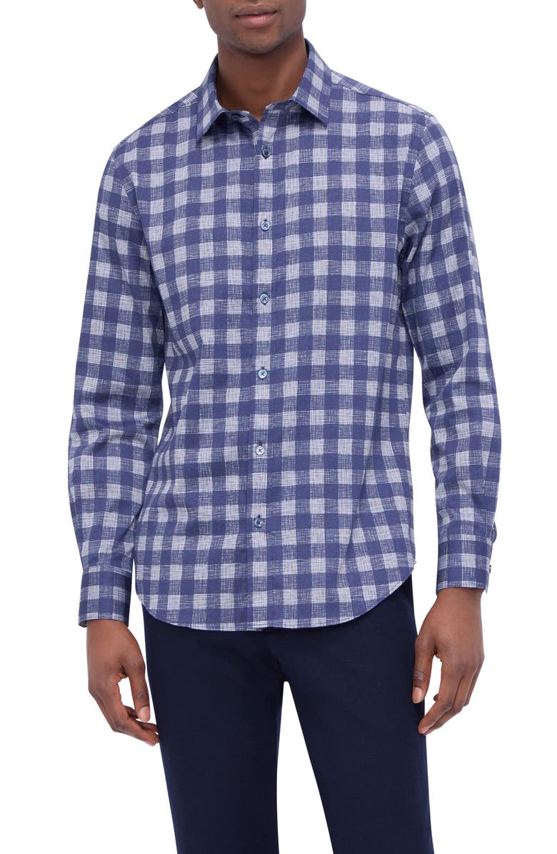 Bugatchi Julian Shaped Fit Stretch Print Button-Up Shirt, Main, color, 