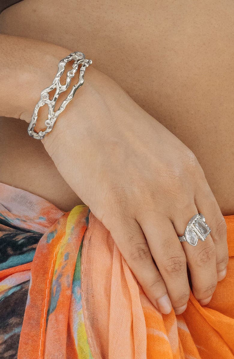 Sterling Forever Tully Cubic Zirconia Molten Cuff Bracelet, Alternate, color, Silver