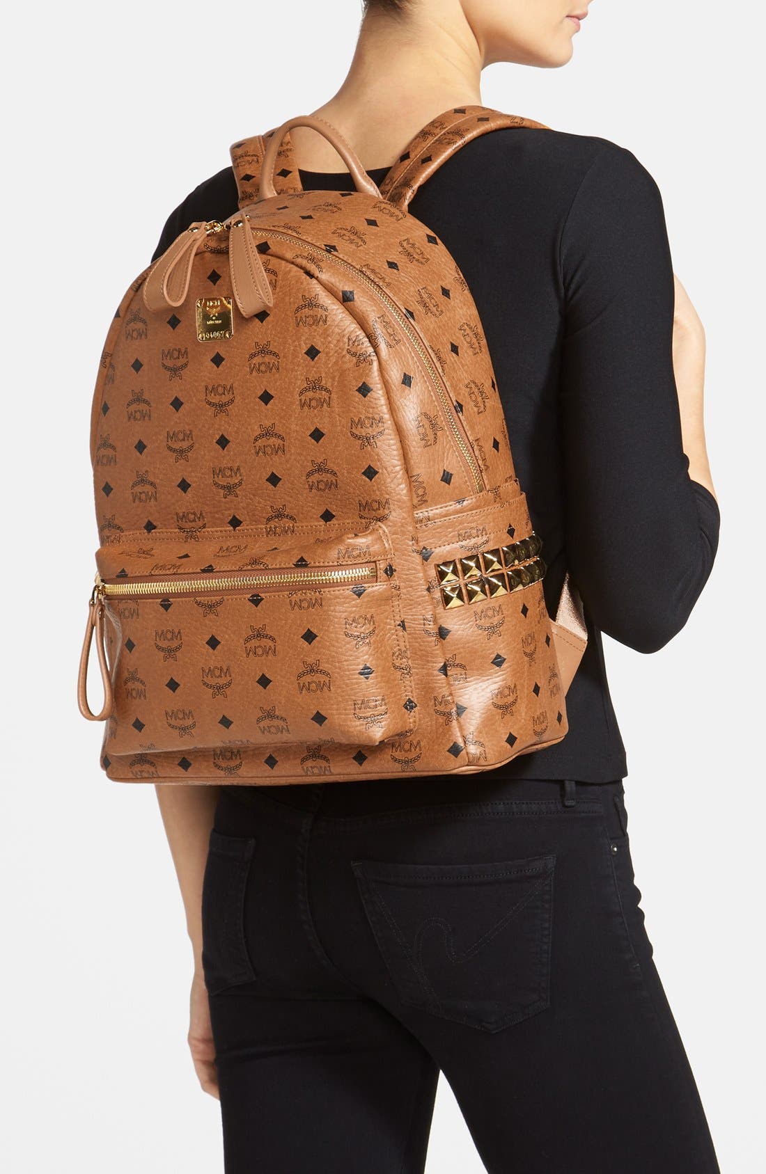 'Medium Stark - Visetos' Studded Backpack, Alternate, color, COGNAC