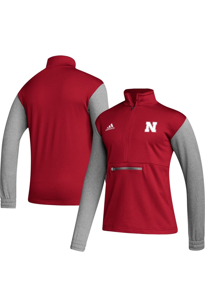 Men's adidas Scarlet/Heathered Gray Nebraska Huskers Team AEROREADY Half-Zip Top, Main, color, Scarlet