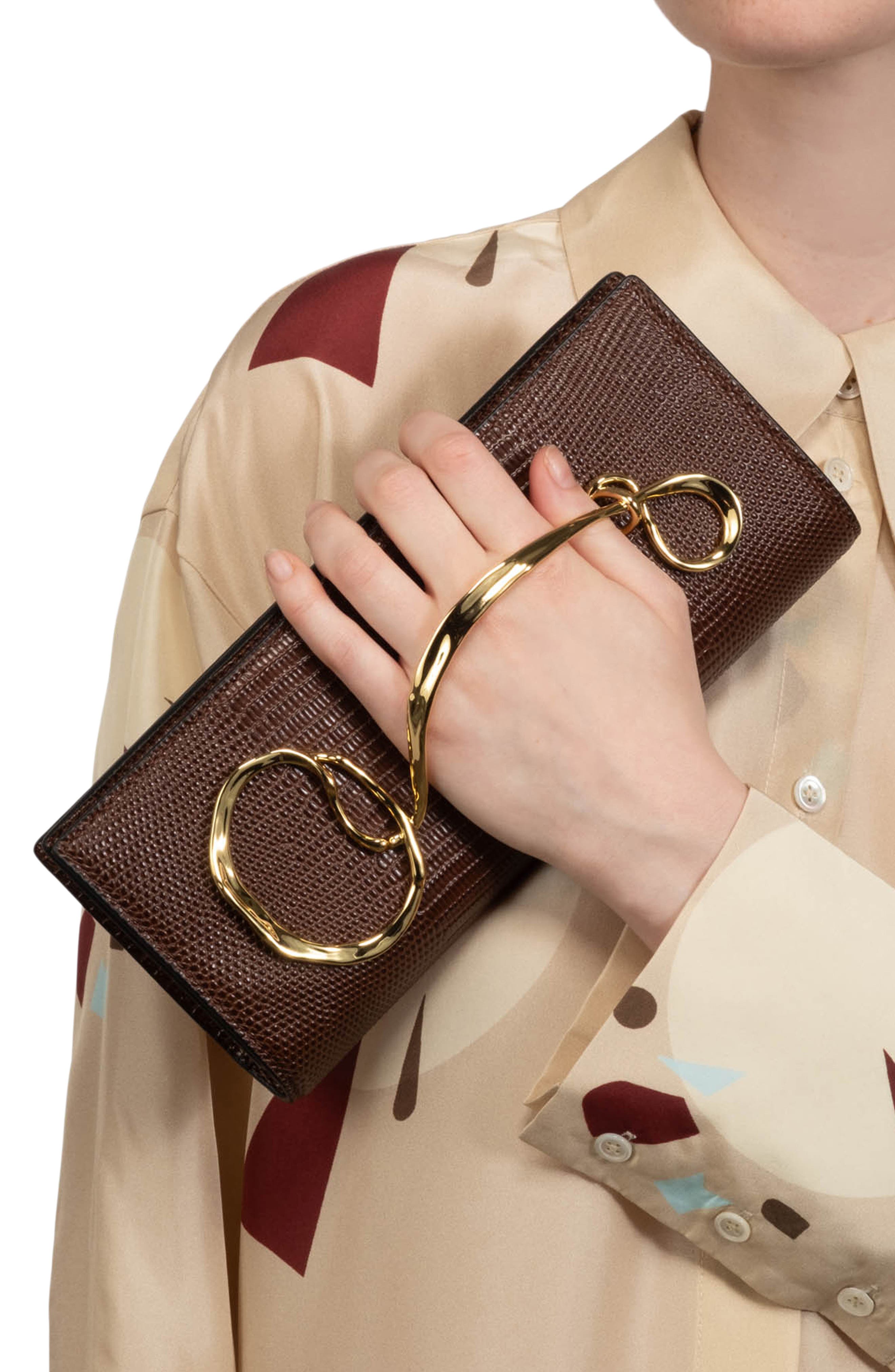 Alexis Bittar Twisted Side Handle Leather Clutch, Alternate, color, Chocolate