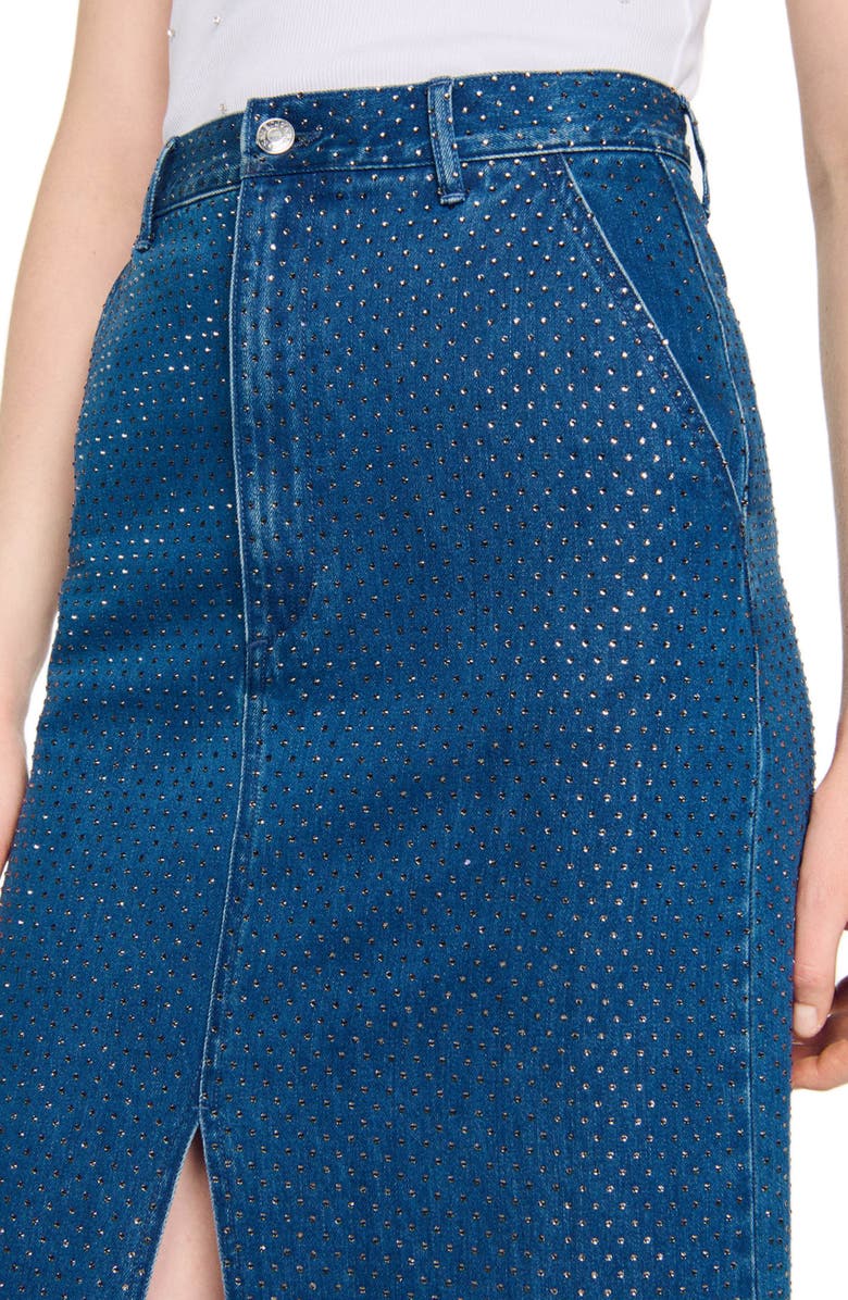 SANDRO Rhinestone denim maxi skirt, Alternate, color,