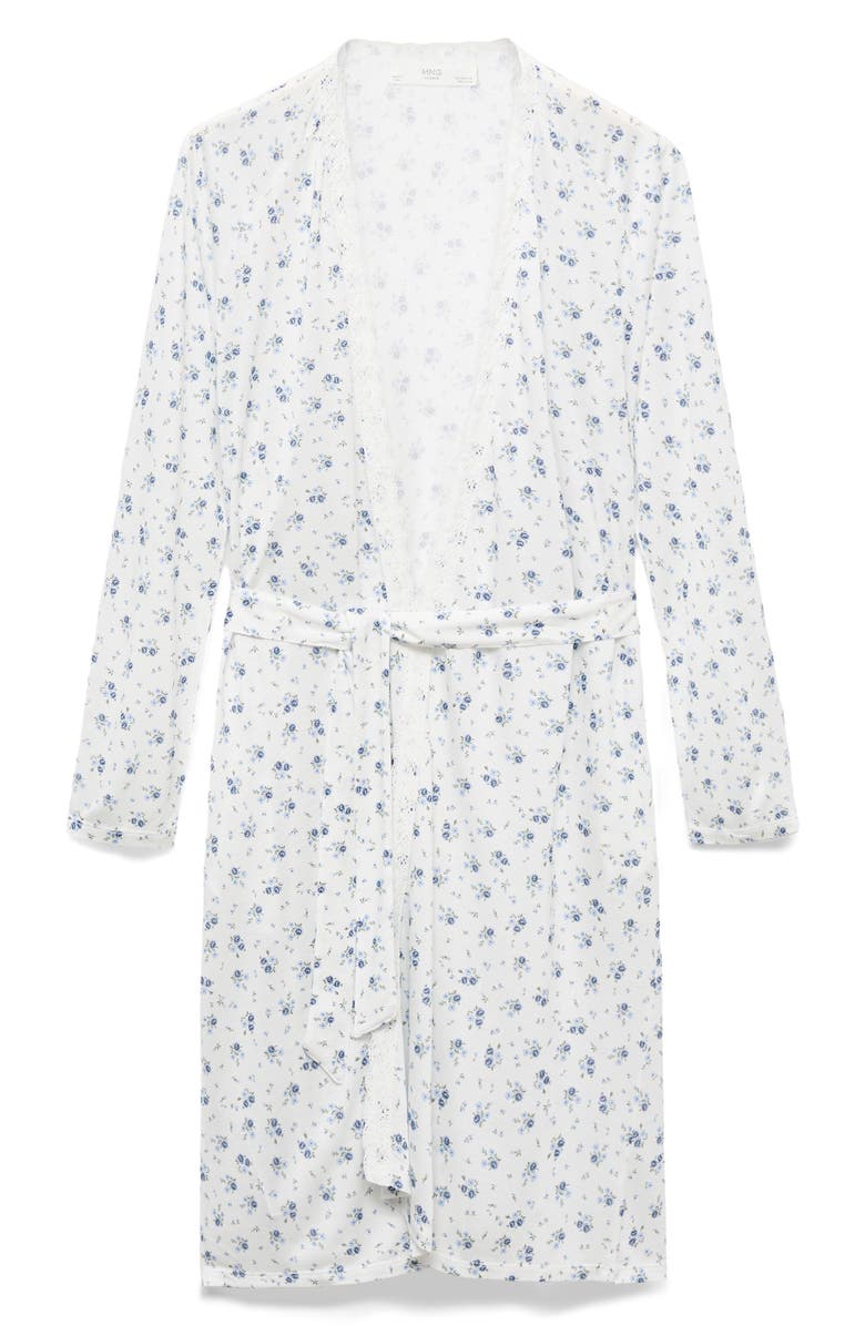 MANGO Floral Print Robe, Main, color, White