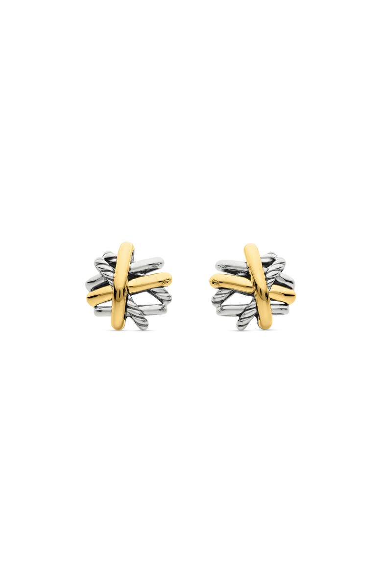 Crossover Stud Earrings with 18K Yellow Gold, Main, color, SILVER/ GOLD