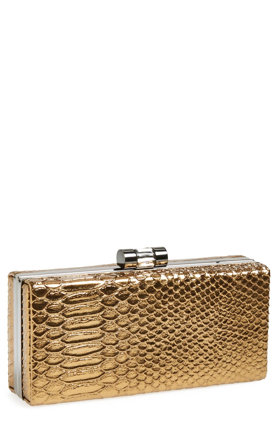 Snake Embossed Box Clutch, Main, color, BRONZE
