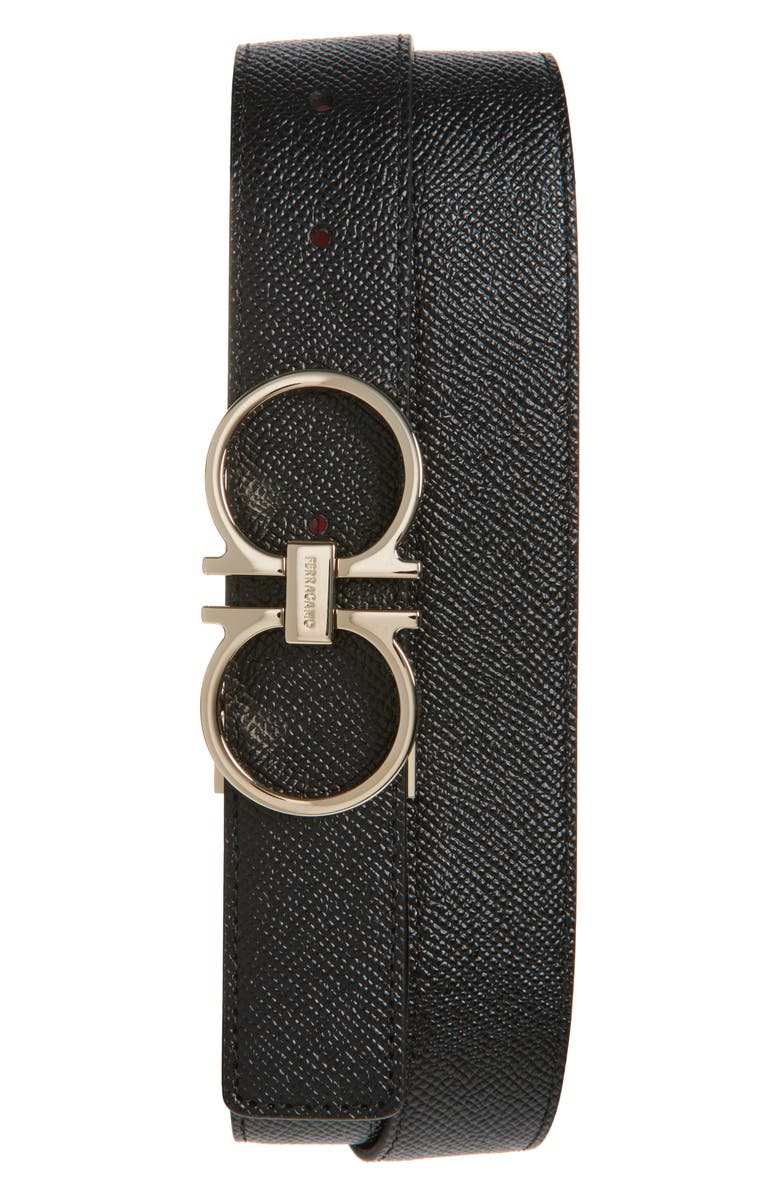 FERRAGAMO Double Gancio Reversible Leather Belt, Main, color, Nero Brick