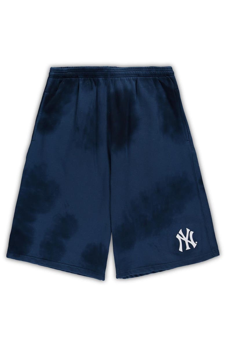 PROFILE Men's Navy New York Yankees Big & Tall Tye Dye Fleece Shorts, Main, color,
