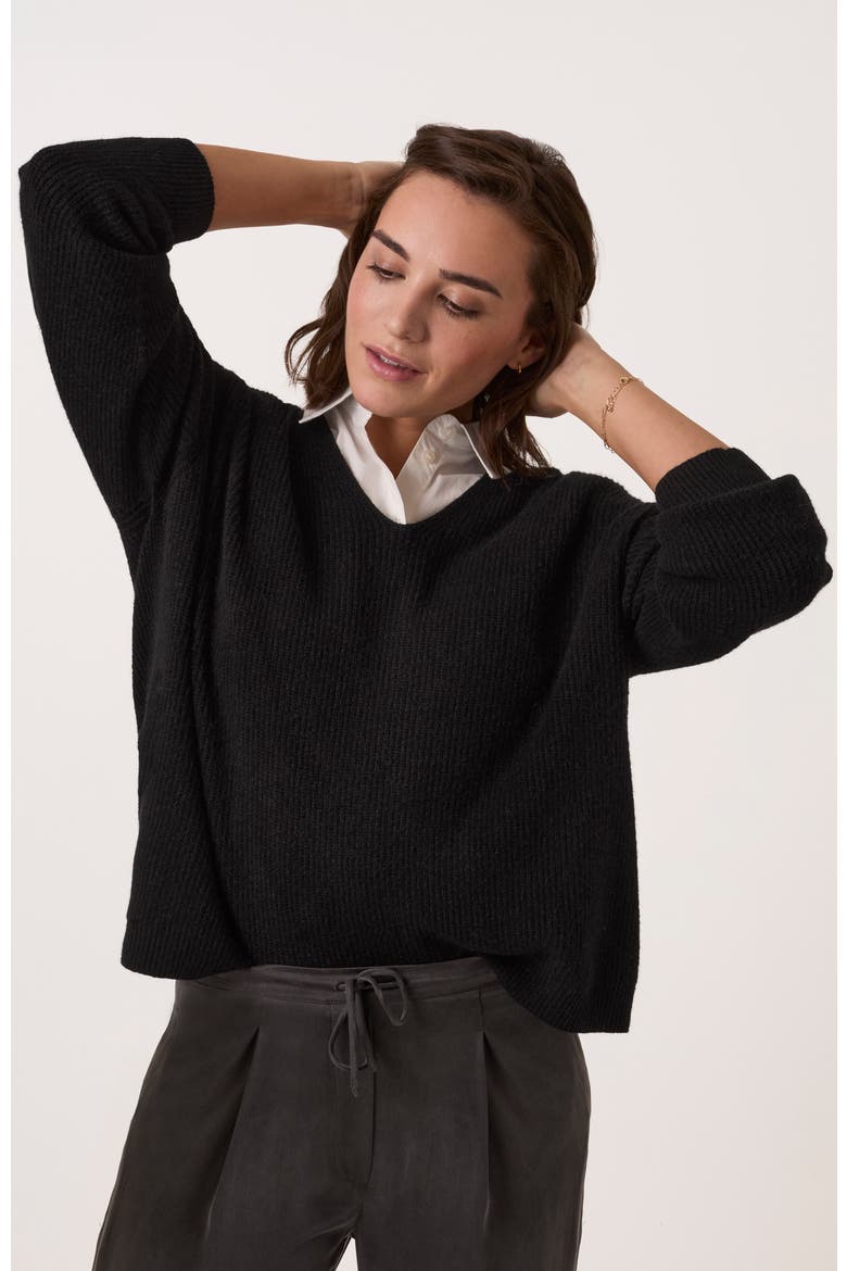 Ribbed V-Neck Jumper, Alternate, color, Black
