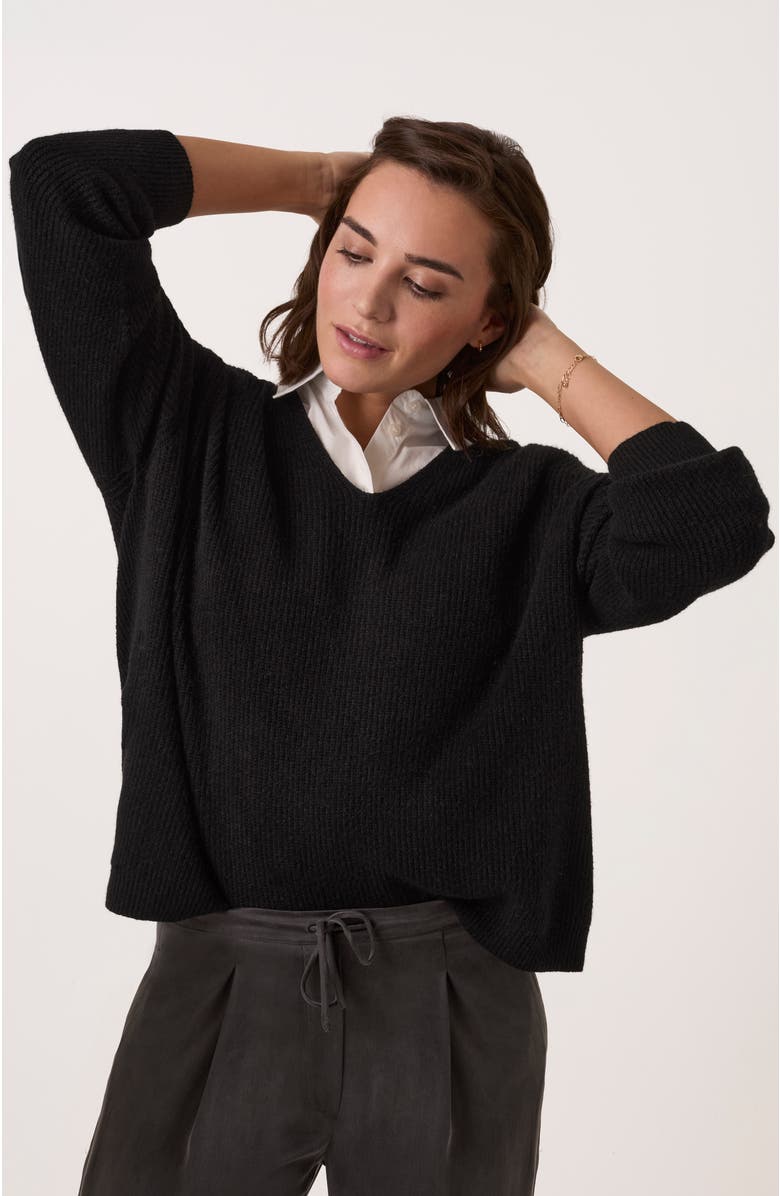 Celtic & Co. Ribbed V-Neck Jumper, Alternate, color, Black