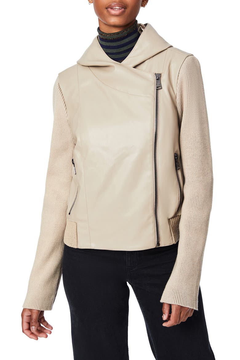 Faux Leather & Knit Moto Jacket, Main, color, ALPACA