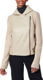 Bernardo Faux Leather & Knit Moto Jacket